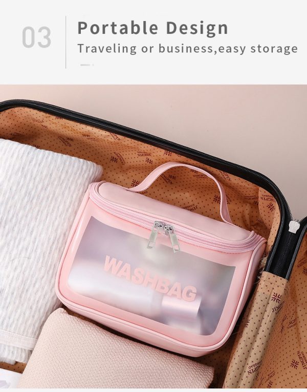 PVC Transparent Cosmetic Bag,Waterproof Portable Travel Organizer with Handle(Pink) - Image 7