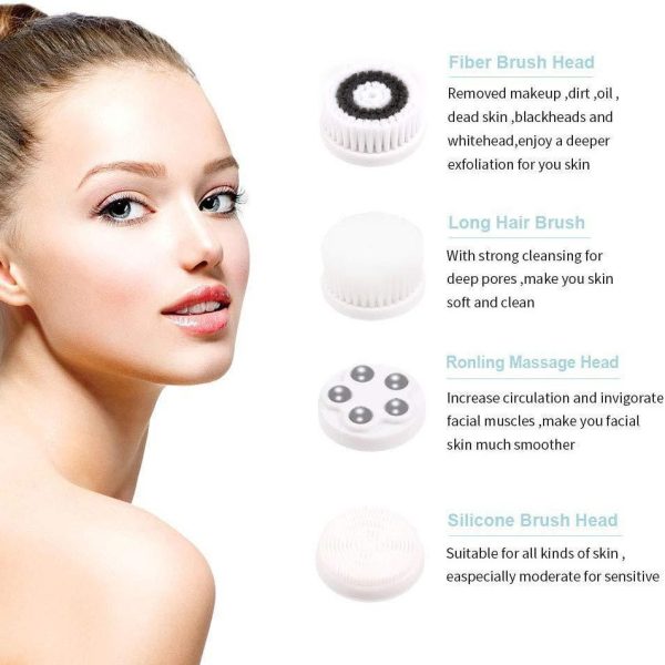 4-in-1 Electric Facial Cleansing Brush & Massager - IPX6 Waterproof, 3 Speeds, Bi-Directional Spin, USB Rechargeable(Pink) - Image 3