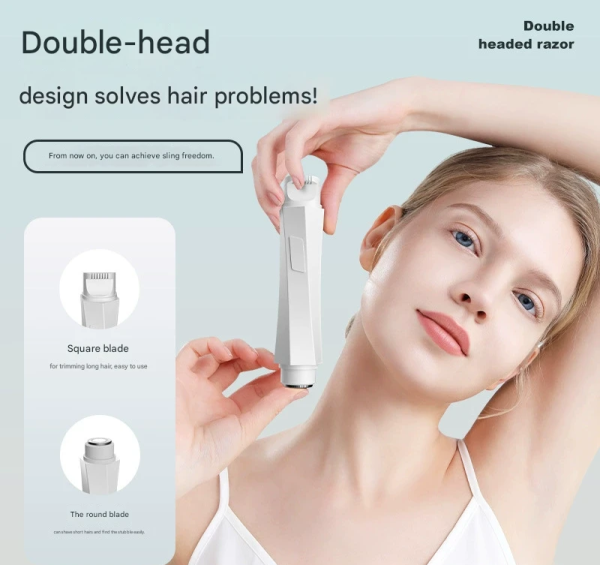 2-in-1 Women's Electric Body Shaver & Facial Trimmer - IPX7 Waterproof, Dual Head with Ceramic Blades, USB Rechargeable(White) - Image 2