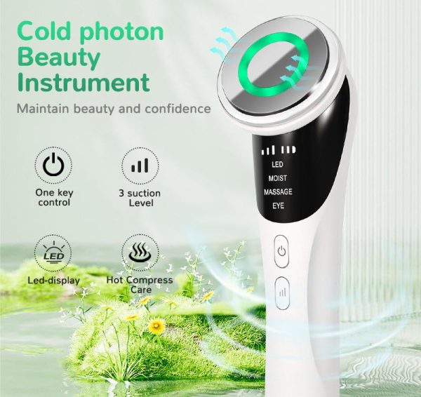 White Multifunctional Facial Beauty Wand with LED Photon Therapy, Hot Compress & Sonic Vibration(White) - Image 2
