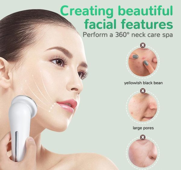 White Multifunctional Facial Beauty Wand with LED Photon Therapy, Hot Compress & Sonic Vibration(White) - Image 4