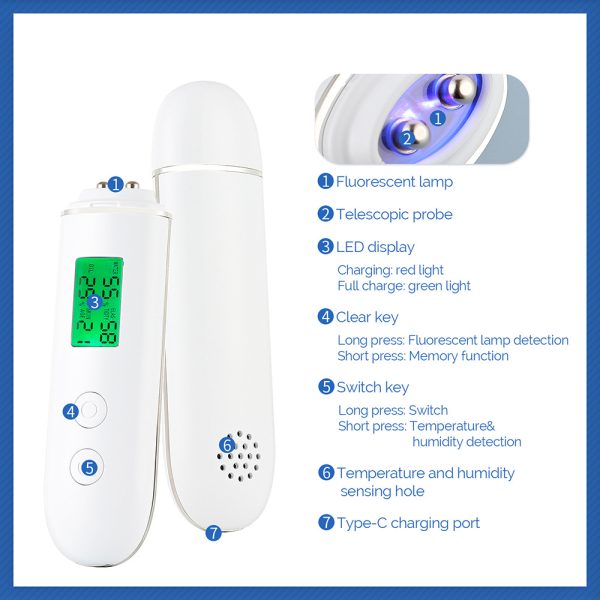 Smart Skin Analyzer with Multi-Function Detection - Measures Hydration, Oil, Elasticity, Skin Age & Fluorescent Agent Test(White) - Image 3