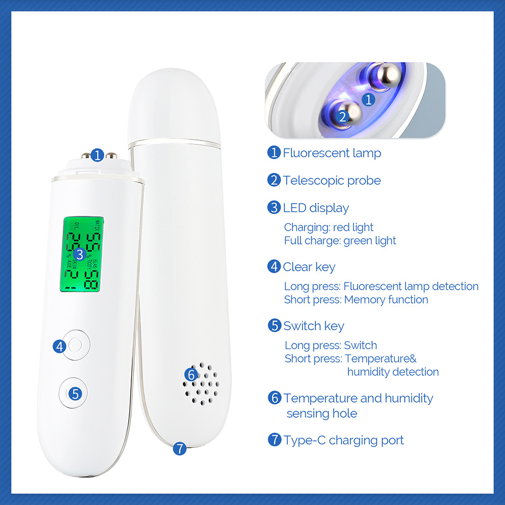 Smart Skin Analyzer with Multi-Function Detection - Measures Hydration, Oil, Elasticity, Skin Age & Fluorescent Agent Test(White) - Image 3