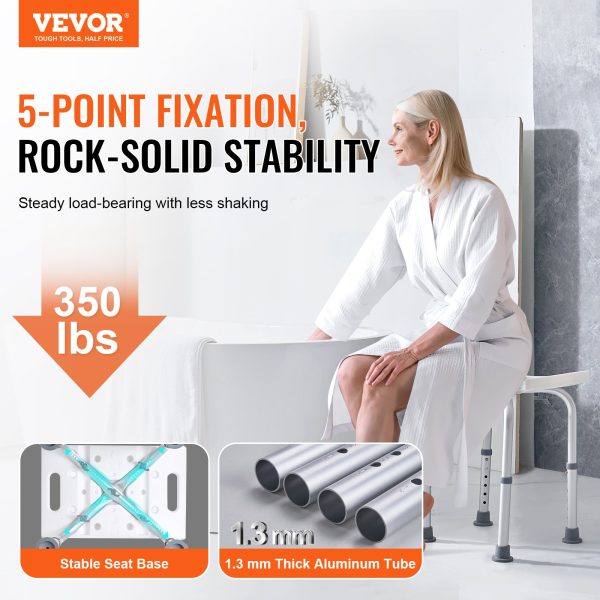VEVOR Shower Chair, Adjustable Height Shower Stool with Built-in Handles, Shower Seat for Inside Shower or Tub, Non-Slip Bench Bathtub Stool Seat for Elderly Disabled Handicap, 158.8 kg Capacity - Image 2