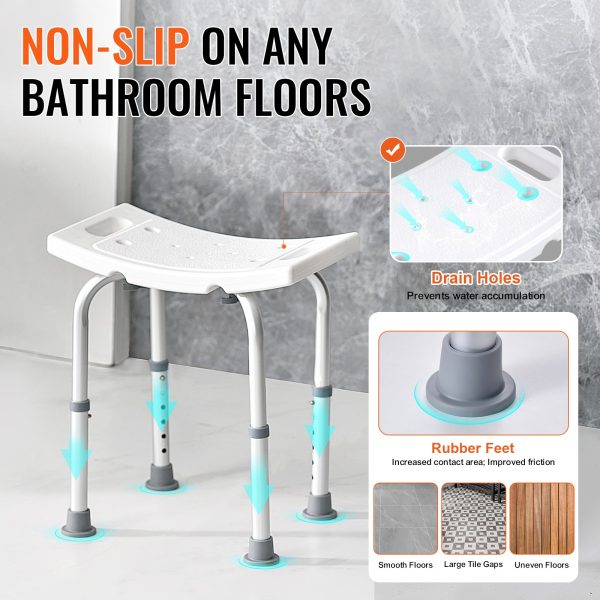VEVOR Shower Chair, Adjustable Height Shower Stool with Built-in Handles, Shower Seat for Inside Shower or Tub, Non-Slip Bench Bathtub Stool Seat for Elderly Disabled Handicap, 158.8 kg Capacity - Image 3
