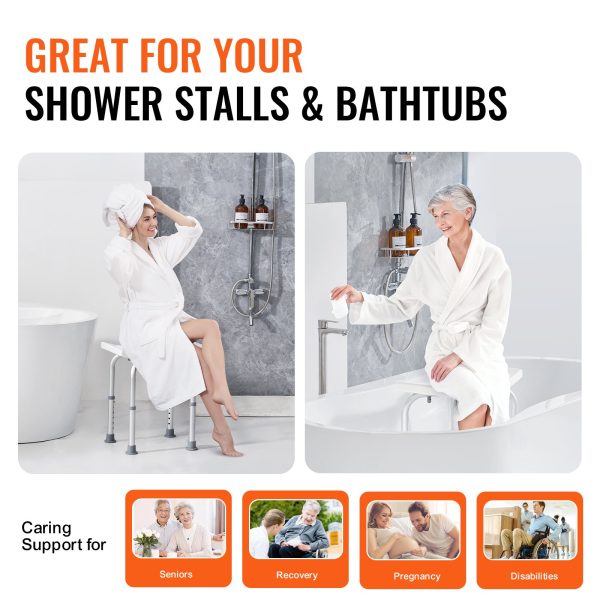 VEVOR Shower Chair, Adjustable Height Shower Stool with Built-in Handles, Shower Seat for Inside Shower or Tub, Non-Slip Bench Bathtub Stool Seat for Elderly Disabled Handicap, 158.8 kg Capacity - Image 5