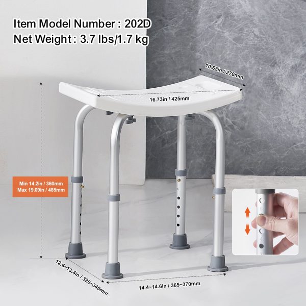 VEVOR Shower Chair, Adjustable Height Shower Stool with Built-in Handles, Shower Seat for Inside Shower or Tub, Non-Slip Bench Bathtub Stool Seat for Elderly Disabled Handicap, 158.8 kg Capacity - Image 6