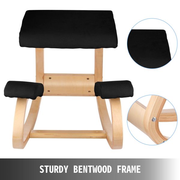 VEVOR Wooden Ergonomic Kneeling Chair Memory Seat Cushion Relieving Body Black - Image 3