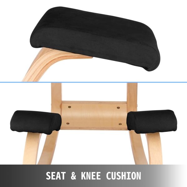 VEVOR Wooden Ergonomic Kneeling Chair Memory Seat Cushion Relieving Body Black - Image 4