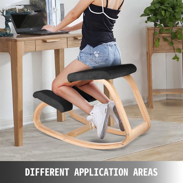 VEVOR Wooden Ergonomic Kneeling Chair Memory Seat Cushion Relieving Body Black - Image 7