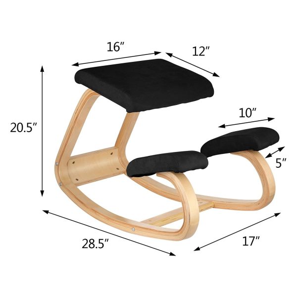 VEVOR Wooden Ergonomic Kneeling Chair Memory Seat Cushion Relieving Body Black - Image 8